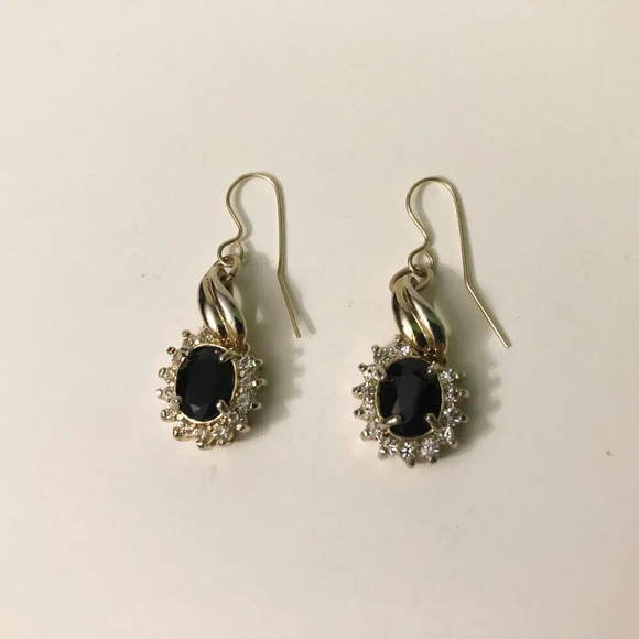 Vintage Black Stone Silver Tone Dangler Earrings Marked Korea - Picture 2 of 5